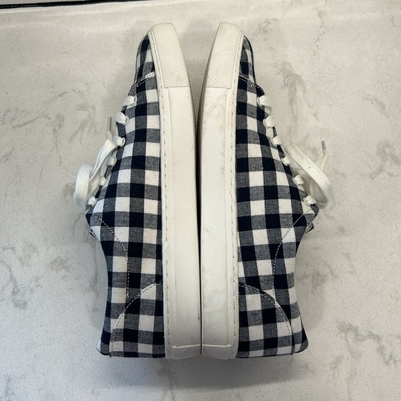 J. Crew Factory Navy Blue Gingham Printed Canvas Lace Up Road Trip Sneakers SZ 9 - Picture 7 of 16